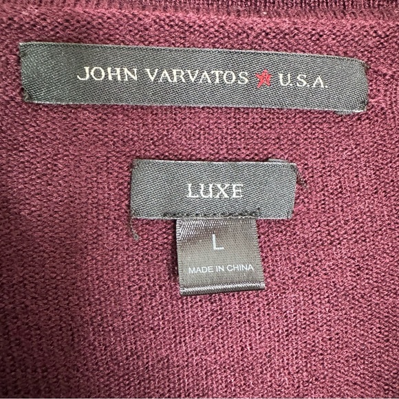 John Varvatos Luxe Wool Button Front Collared Sweater Cardigan Burgundy Size L - Picture 8 of 10